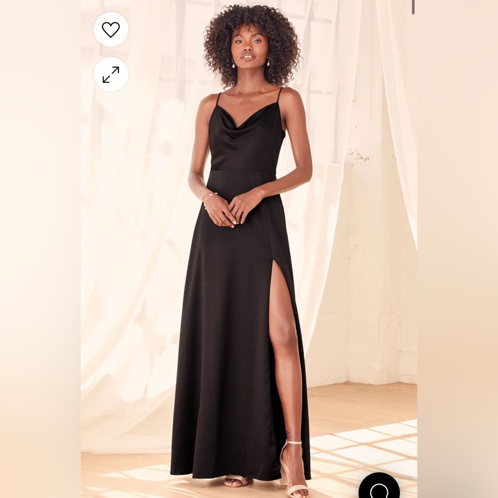 Lulus Formal Invitation Black Satin Cowl Neck Maxi Dress